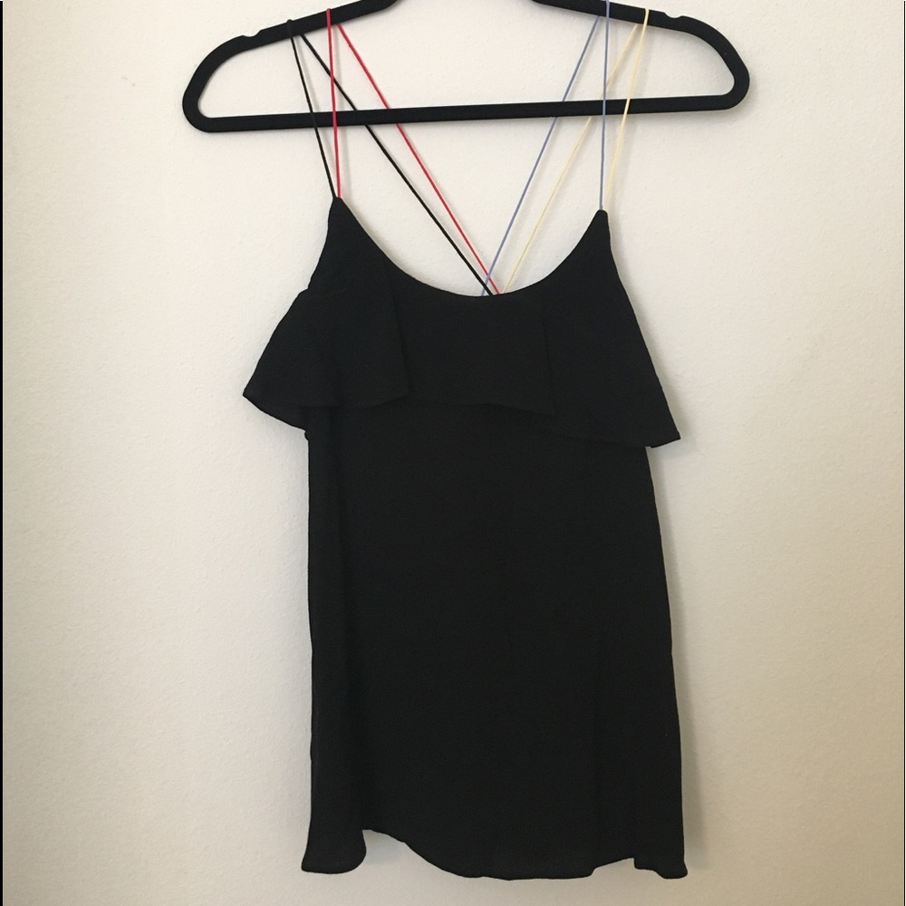RO&DE black shirt with colorful spaghetti straps